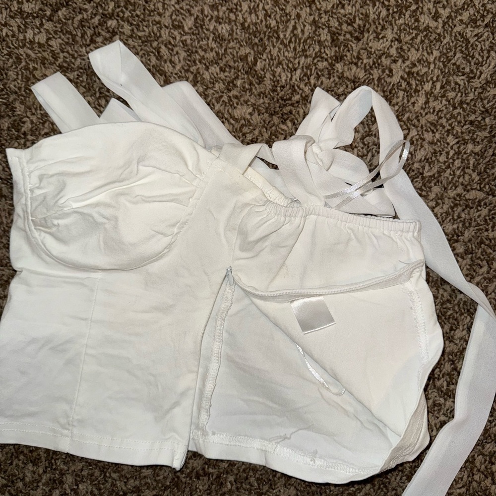 White Crop Top with Tie Straps and Bustier Style - Picture 4 of 5